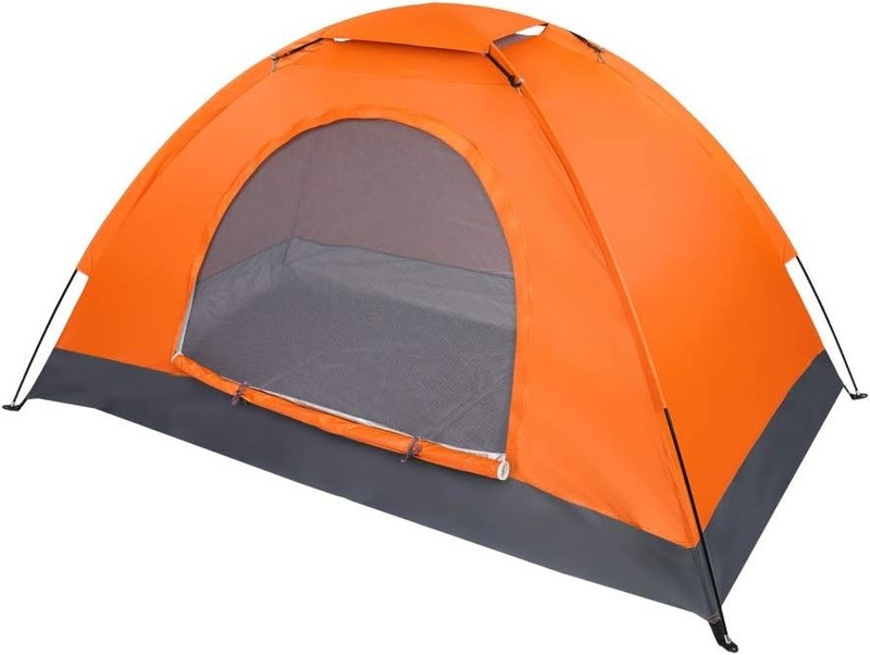 Pop Up Camping Tent 1-Person Orange Waterproof Oxford Fabric W/Fiberglass Pole