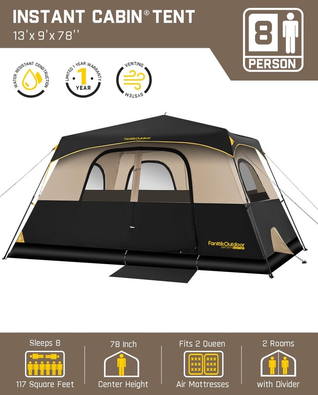 Zeta C8 Pro Camping Tent 8 Person Instant Cabin Tent Setup in 60 Seconds with... gallery
