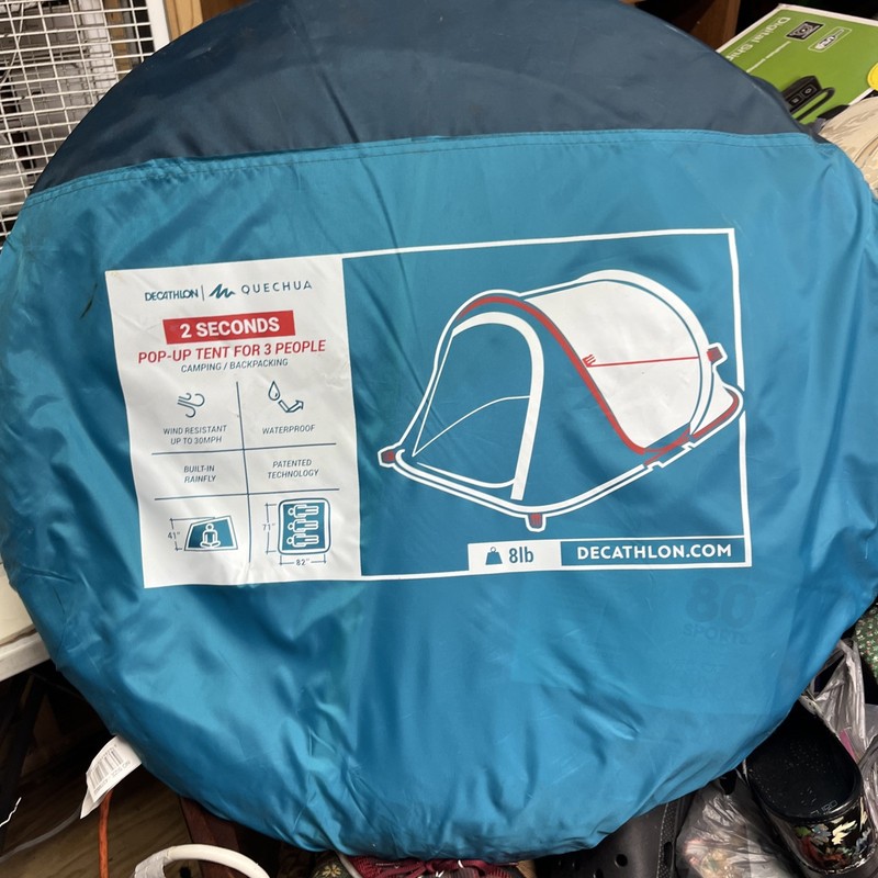Decathlon Quechua 2 Seconds Pop-Up Camping Backpacking Tent For 3 People - NEW! gallery