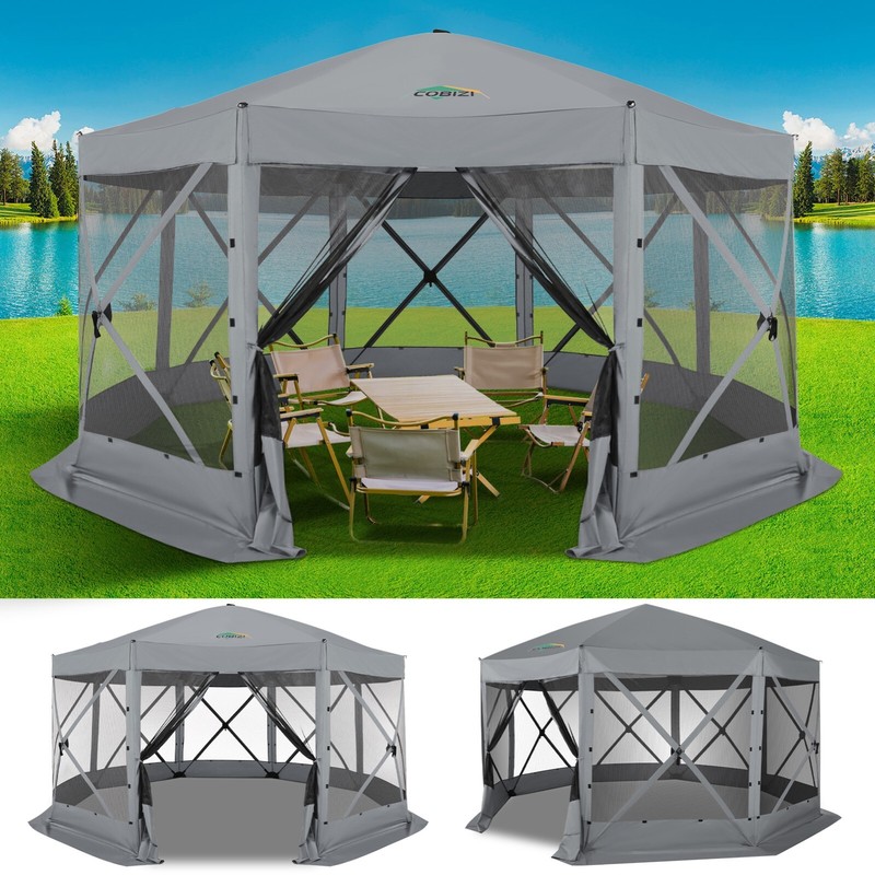 Pop Up Gazebo Tent 15x15FT Screen Shelter w Privacy Cloth & Mosquito Netting