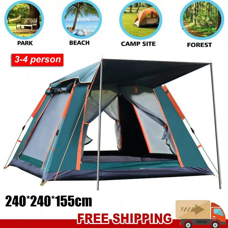 94"x94"x61" 3-4 Person Pop Up Tent Waterproof Family Camping Hiking Cabin Tents
