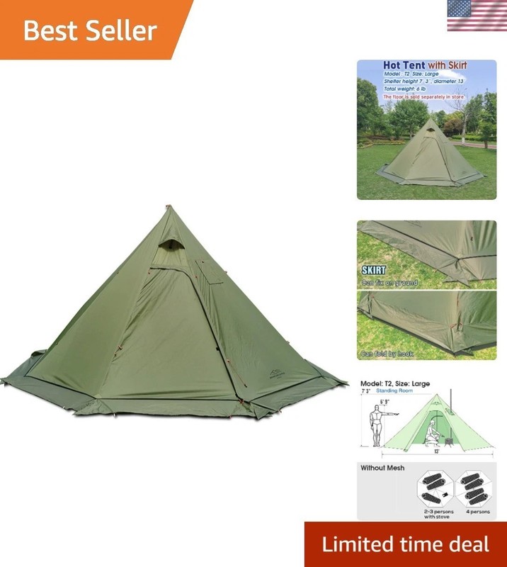 4 Persons 5lb Lightweight Tipi Hot Tents with Stove Jack, 7’3″ Standing Room,…
