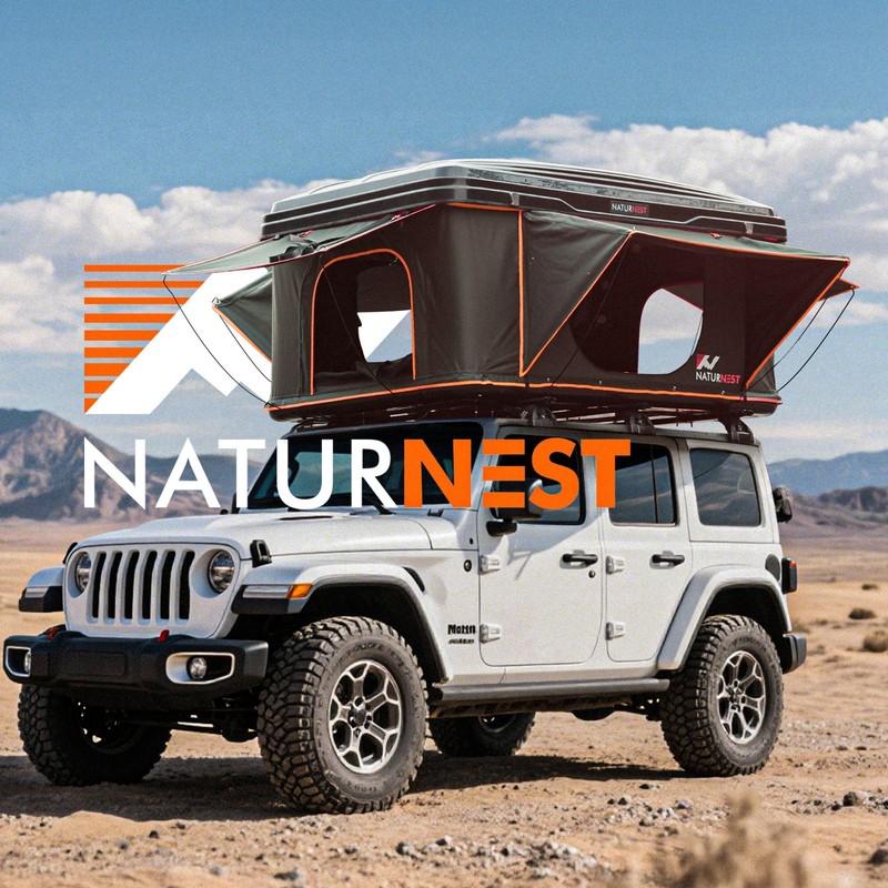Naturnest Rooftop Tent Hard Shell Car Pop Up Tent W/ 4 Windows & Ladder