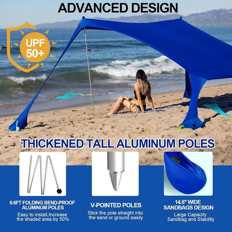 Beach Tent Pop Up Shade 10x10ft Beach Canopy Sun Shelter + with 4 Foldable Po... gallery