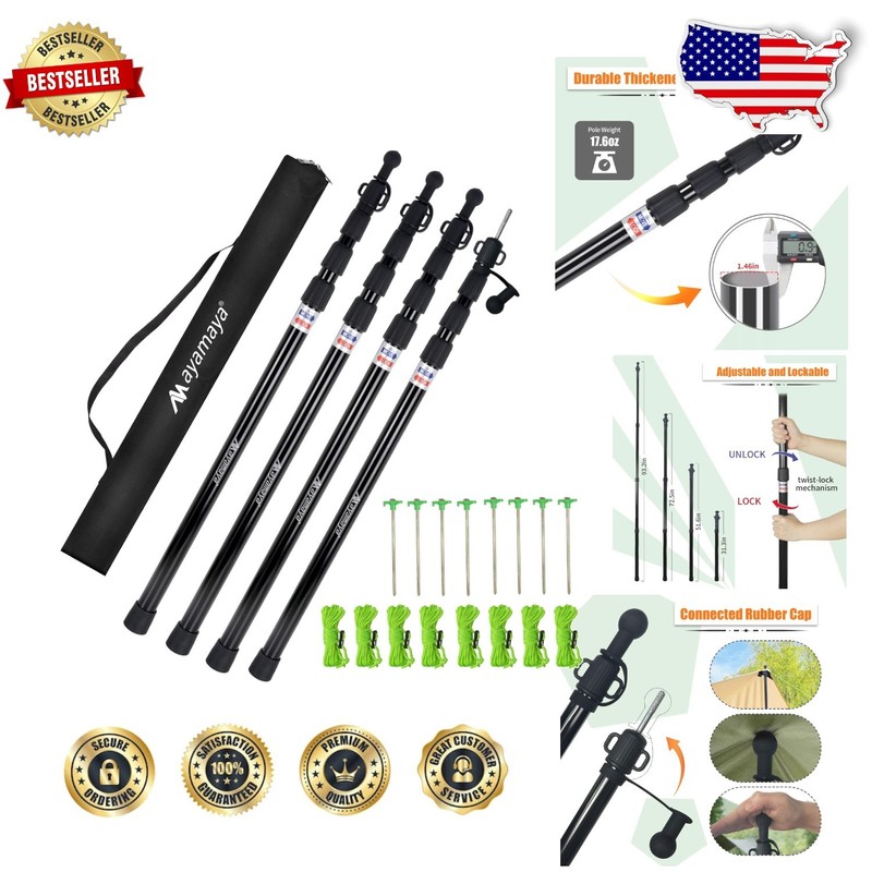 Tarp Poles – 4 Section Telescoping Heavy Duty Aluminum Camping Rods