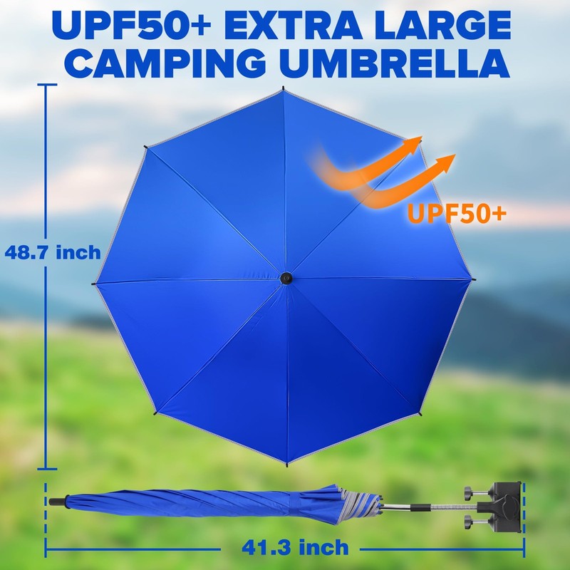 QTREE Beach Umbrella 2-Pack, 48.7in Clamp-on, 360° Adjustable, UV Protection gallery