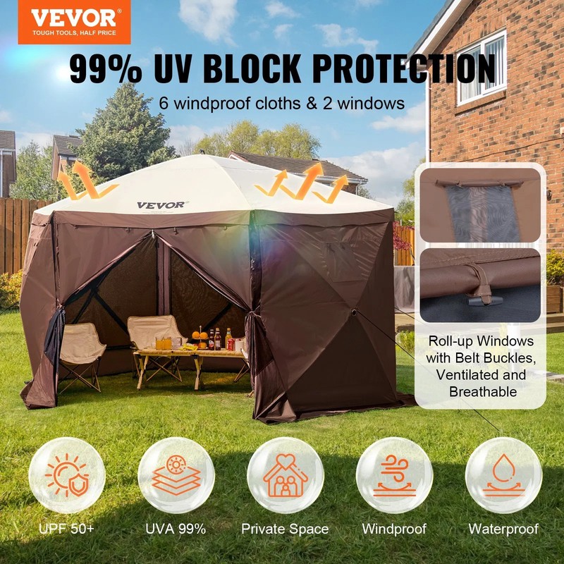 Pop Up Gazebo Tent, Pop-Up Screen Tent 6 Sided Canopy Sun Shelter with 6 Removab gallery