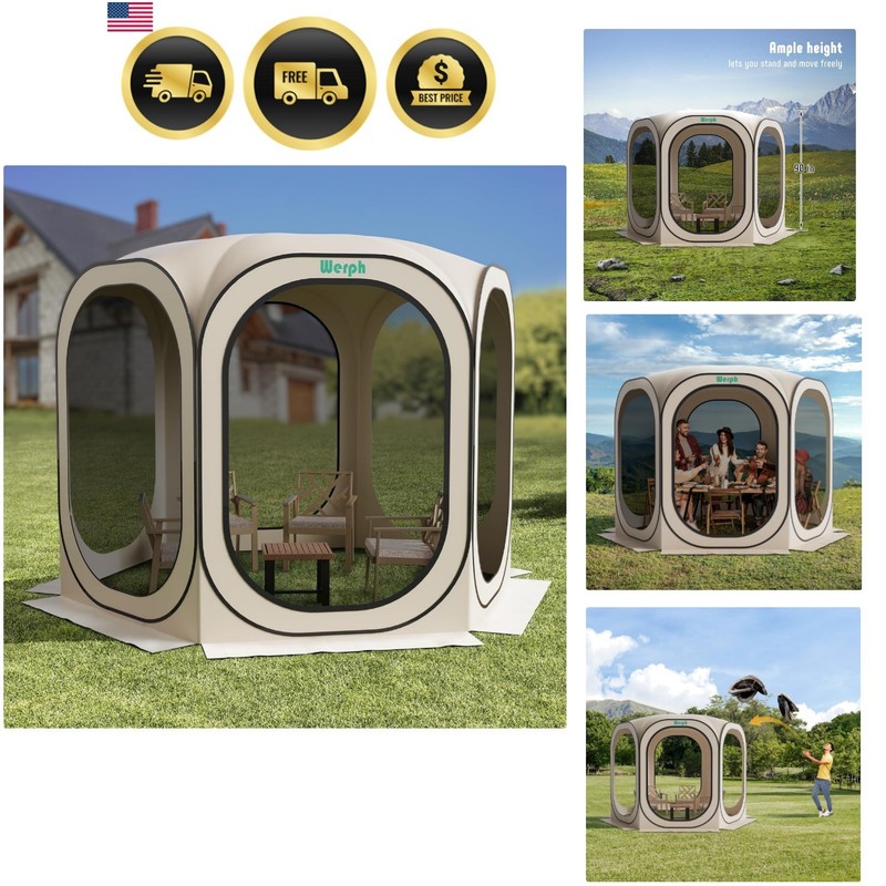 Screen Tent Pop-Up Portable Canopy Mosquito Net Shade 10×10 FT Beige