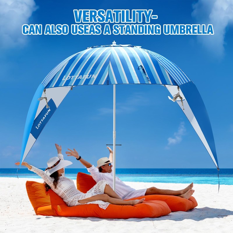 10ft Lottafun Blue Stripe Beach Umbrella: Your Personal Sun/Rain Force Field! gallery