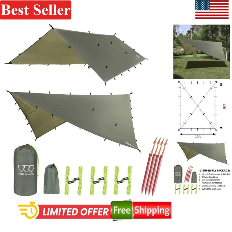 12ft x 10ft Waterproof Rainfly Tarp Hammock for All Weather Adventures