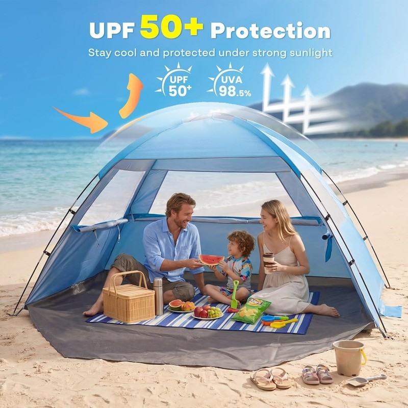 Beach Tent Sun Shelter UV Protection Portable Lightweight Shade Tent Easy Setup gallery