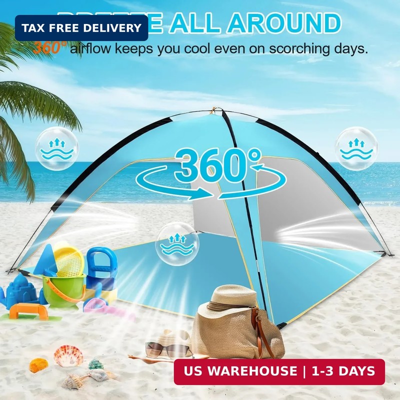 Beach Tent Sun Shelter, 3-5 Person Pop Up Beach Tent, Easy Setup UPF 50+ UV Prot gallery
