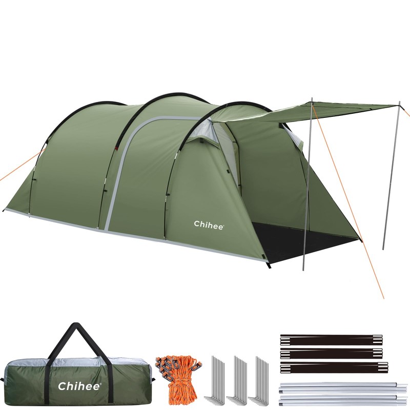Chihee Camping Tents Tunnel Tent 4 Person Family Tents with 2 Doors Extra Lar…