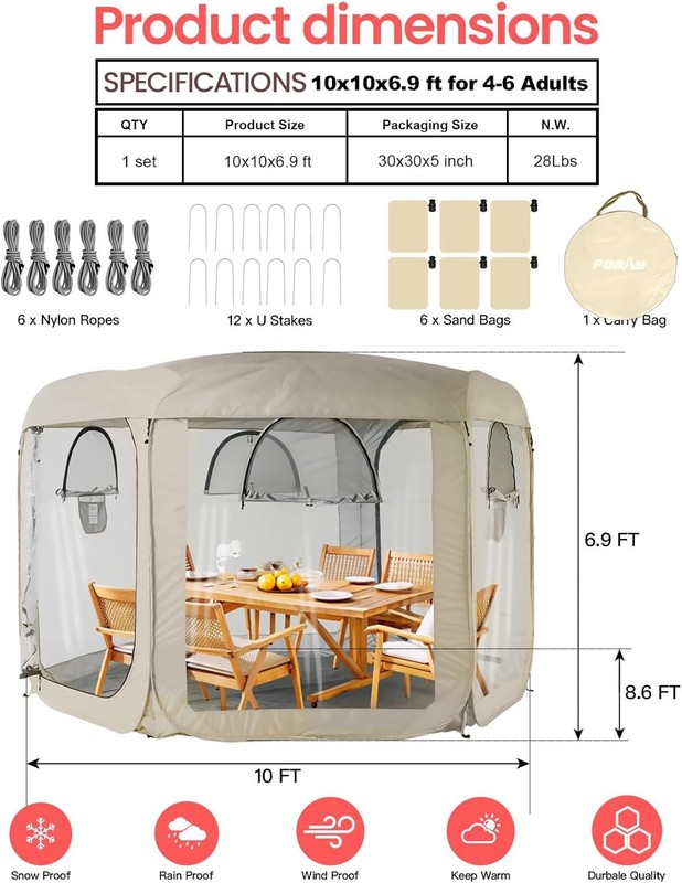 Pop up Bubble Tent Screen House 10’X10’Large Camping Sun Shelter,Weather & Cold gallery