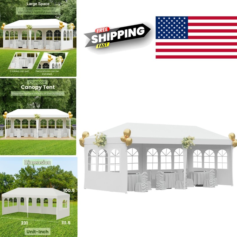 10×20 Outdoor Gazebo Wedding Party Tent with 4 Removable Sidewalls White
