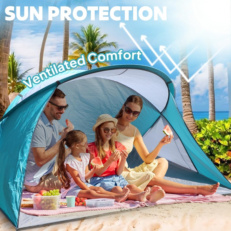 Pop-Up Beach Tent for 1-2 Person UV Protection Silver Coated Fabric Portable ... gallery
