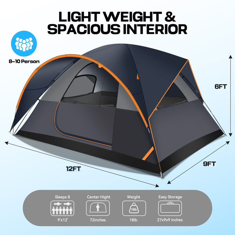 8-10 Person Camping Tent, Tents for Camping 12x9ft Family Tent,Waterproof gallery