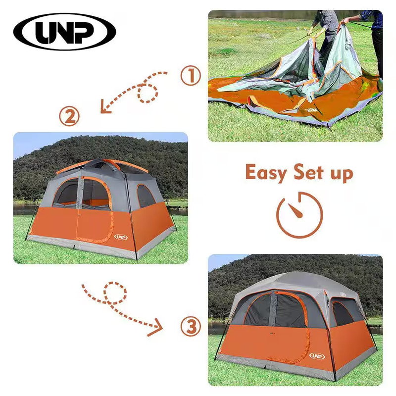 6-Person Orange Waterproof Windproof Easy Setup,Double Layer Family Camping Tent gallery