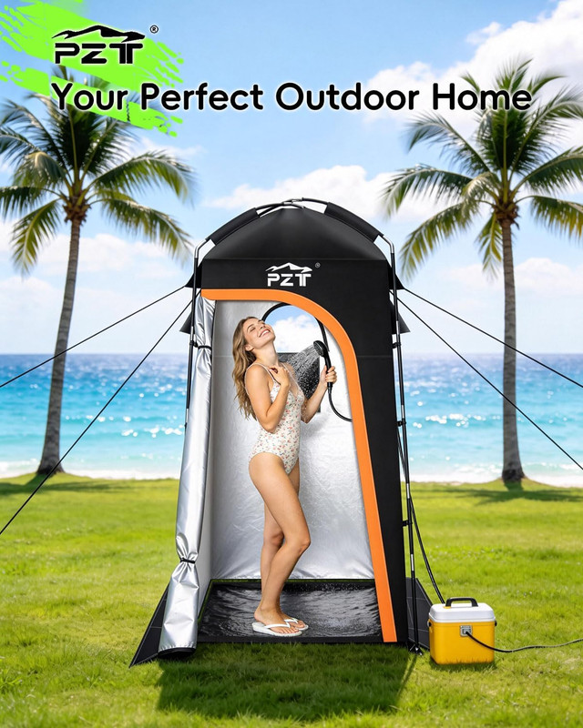 Large Shower Tent, Portable Privacy Tent with Mesh Floor & Carrying Bag, Lightwe gallery