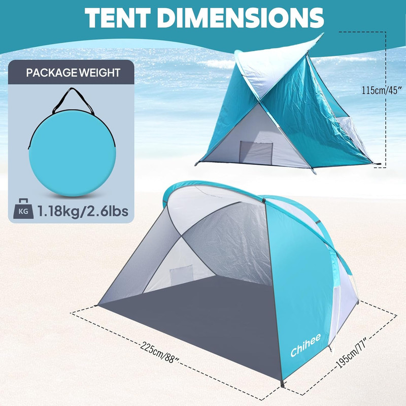 Pop-Up Beach Tent for 1-2 Person UV Protection Silver Coated Fabric Portable Sun gallery