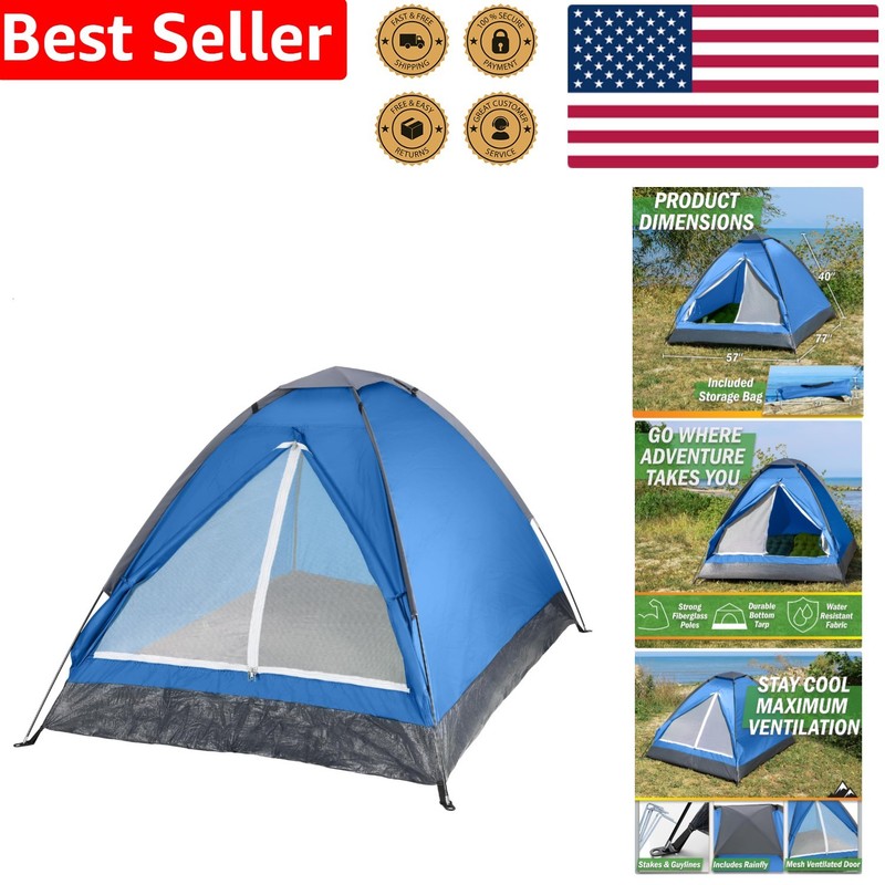 2 Person Camping Tent Blue Lightweight Dome Outdoor Shelter with Rainfly & Bag