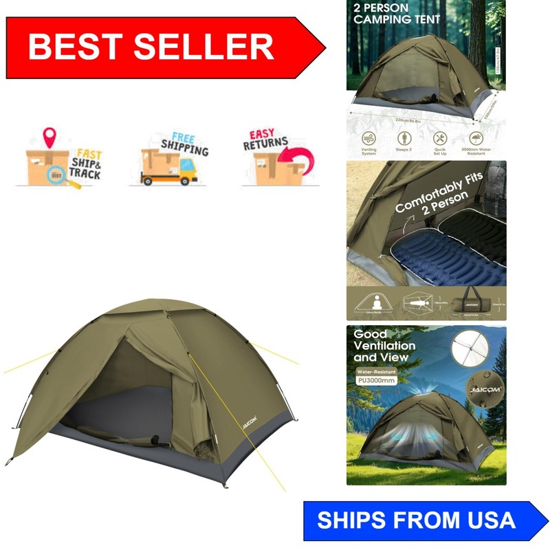 Durable 2-Person Waterproof Tent for Camping – Includes Carry Bag & Stakes