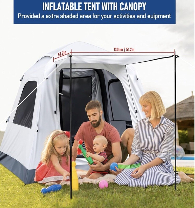 Automatic Inflatable Blow Up Camping Tent 3-4 Person Quick Set Up Electric Pump gallery