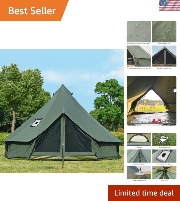 Roomy 5-Person Cotton Bell Tent with Stove Jack – Ideal 4 Season Camping Retreat