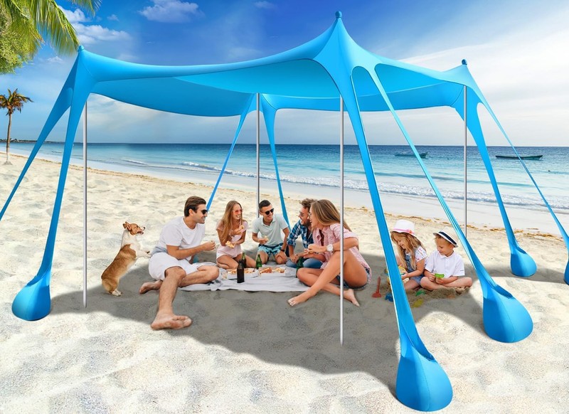 10×10 FT Beach Shade Tent Rhino Valley UPF50 Sky Blue