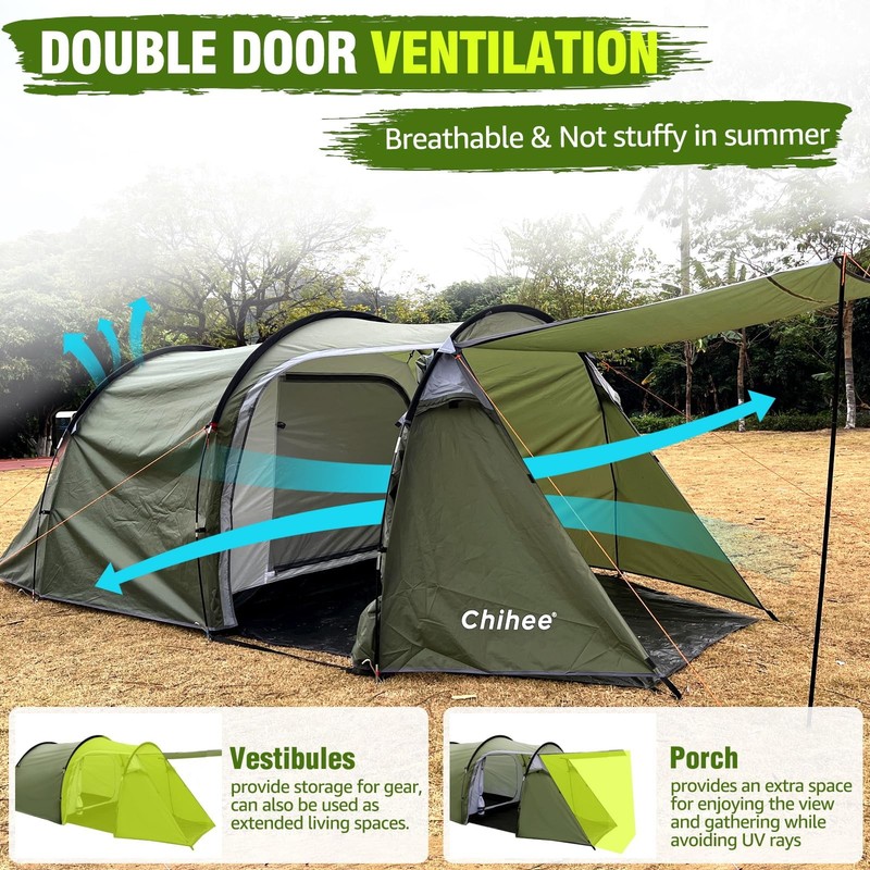 Camping Tents Tunnel Tent 4 Person Family Tent with 2 Doors Weatherproof Tent... gallery