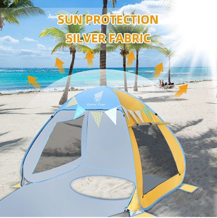 Pop up tent For Beach Children Blue and Yellow gallery