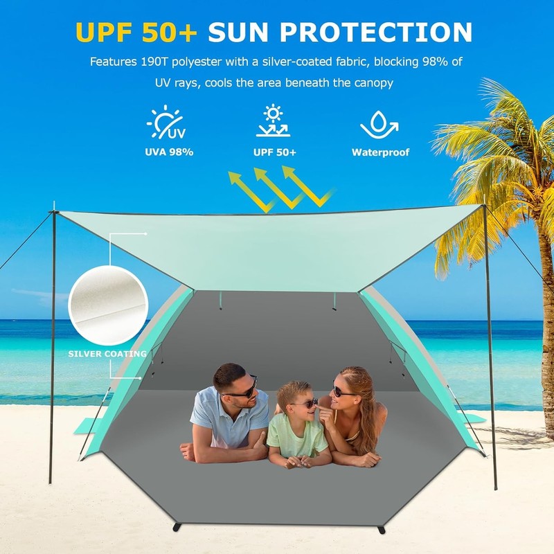 Beach Tent W/ Canopy Easy Setup 3-4 Person Portable Sun Shelter UPF 50 Shade gallery