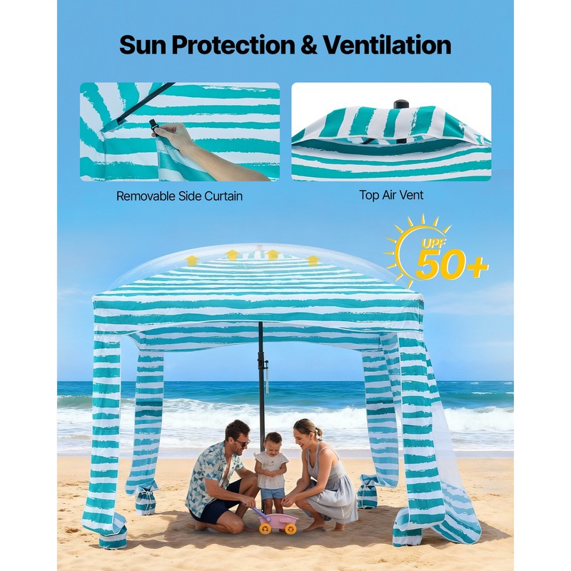Uimoso Beach Cabana Canopy with Side Wall 6 x 6 ft UPF 50+ Green Stripes gallery