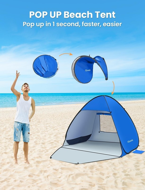 Pop Up Beach Tent Sun Shelter UPF 50+ Portable Easy Setup for 1-4 People New gallery