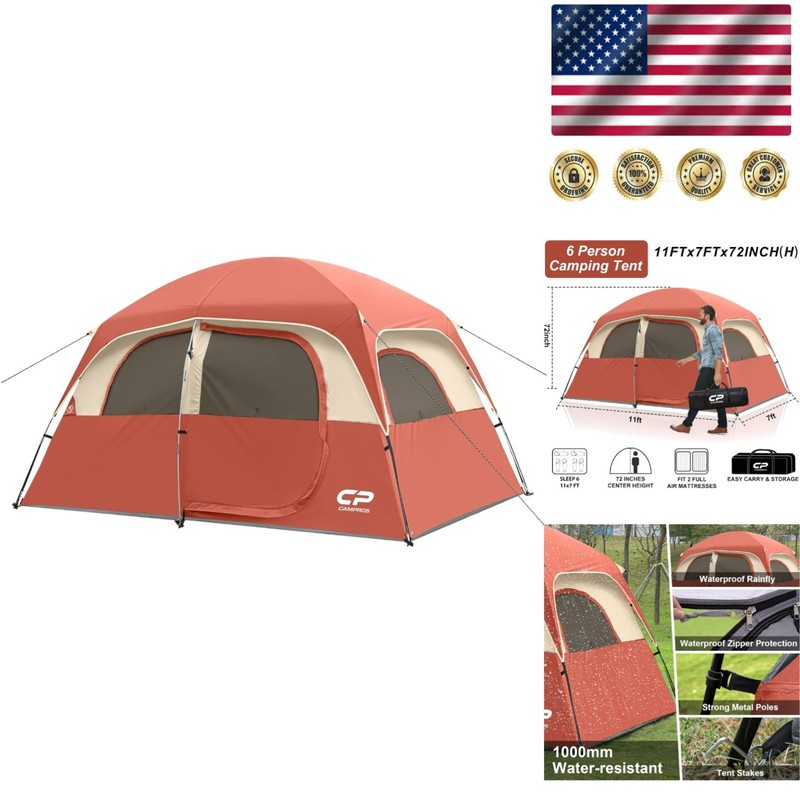 Easy Setup 6-8 Person Dome Tent with Larger Windows – Perfect for Family Trips