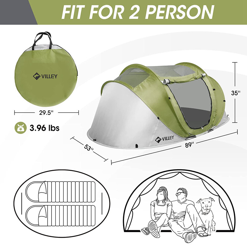 VILLEY 2 Persons Camping Beach Tent Pop Up Tent Waterproof Automatic Setup w/Bag gallery