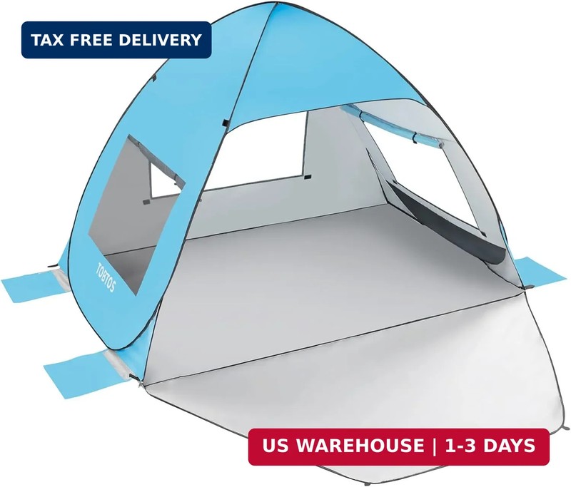 TOBTOS UPF 50+ Pop Up Beach Tent, Easy Set Up Beach Umbrella, Sun Shelter for 2-