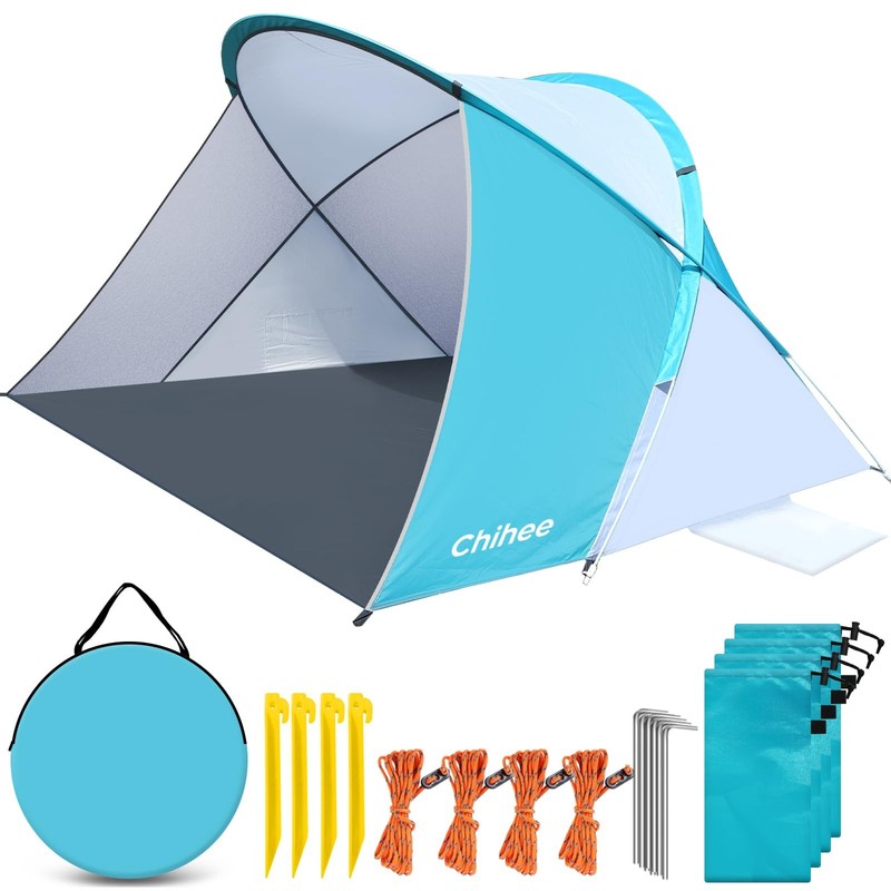 Pop-Up Beach Tent for 1-2 Person UV Protection Silver Coated Fabric Portable ...