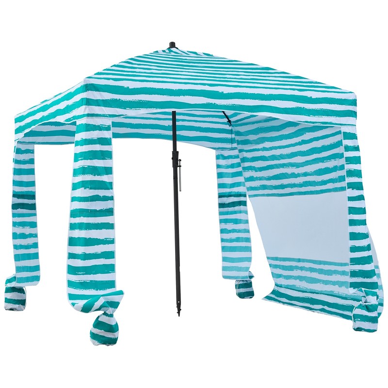 Uimoso Beach Cabana Canopy with Side Wall 6 x 6 ft UPF 50+ Green Stripes gallery