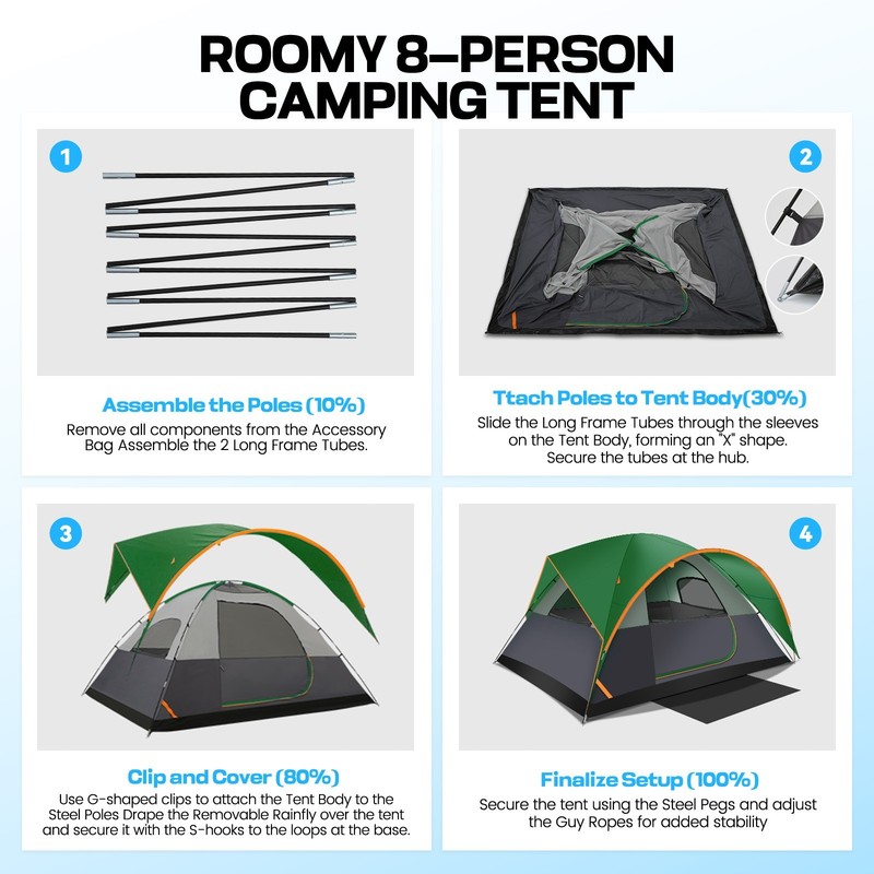 8 Person Camping Tent Spacious Family Tents for Camping Hiking 3500mm Waterproof gallery