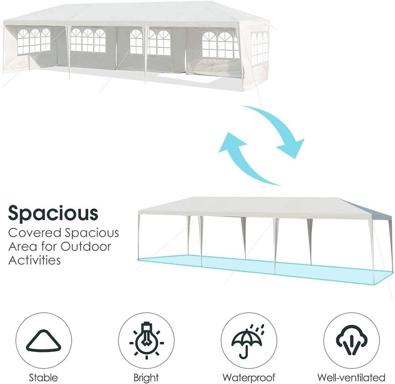 White Outdoor Tent with Connection Stakes, Ropes - 10'x30' gallery