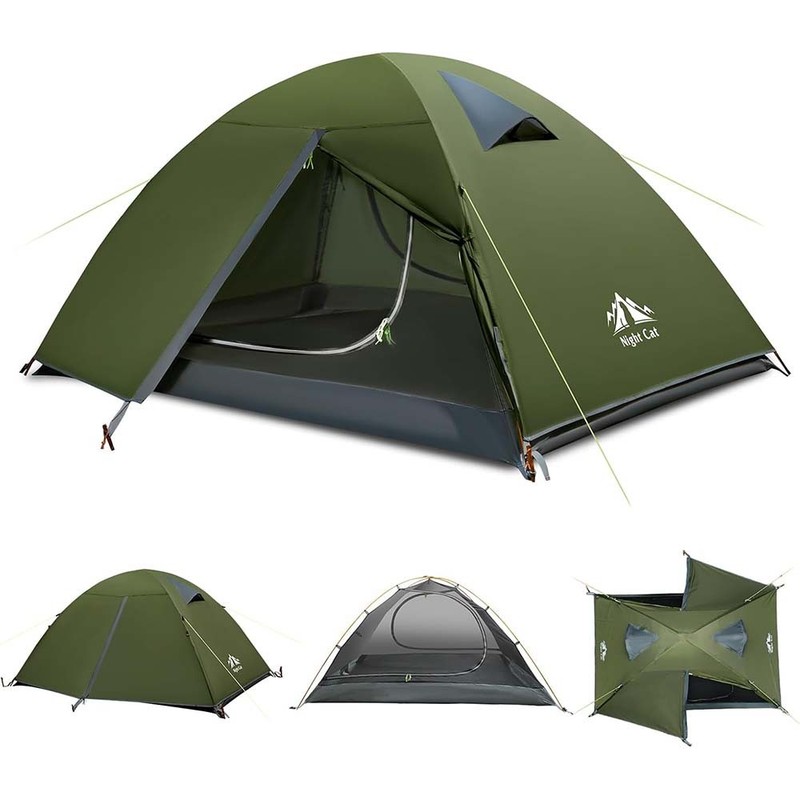 Night Cat 2 Person Camping Tent Waterproof Two Doors Easy Setup Double Layer
