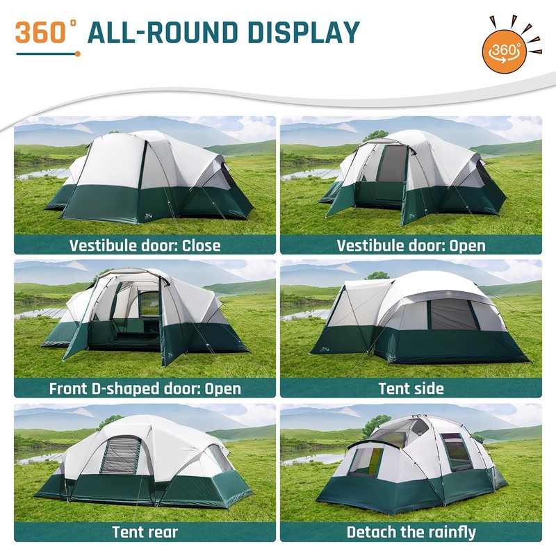 8 Person Camping Tent with Porch, Large Family Tents for Camping, PU1000MM Wa... gallery