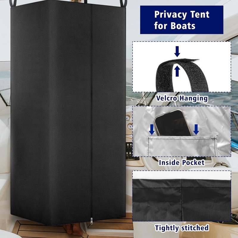 Hanging Privacy Tent for Pontoon Boats 30x27x72in Black gallery