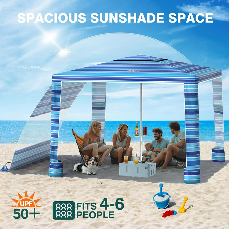 Beach Cabana, 8 * 8FT Beach Tent UPF50+ Protection, Easy Setup Beach Canopy Wind gallery
