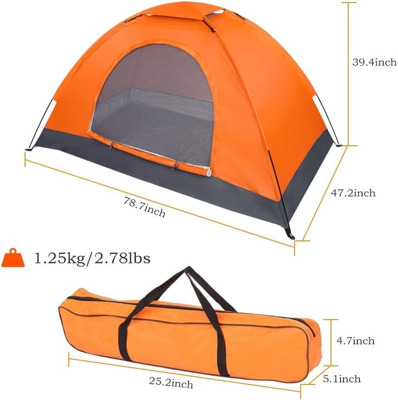 Pop Up Camping Tent 1-Person Orange Waterproof Oxford Fabric W/Fiberglass Pole gallery