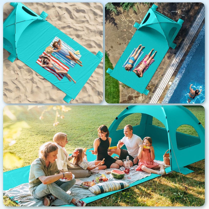 Beach Tent Sun Shelter with Extended Sand Mat 114×82inch,UPF 50+ Protection, 3 D gallery