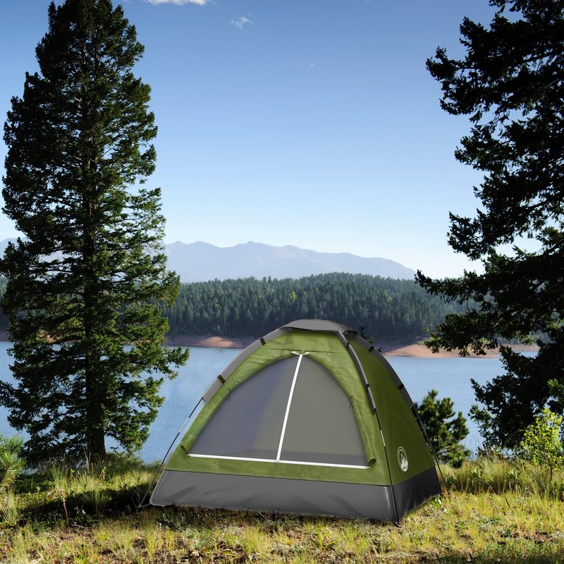Wakeman Outdoors 2 Person Camping Tent with Rain Fly and Carry Bag (Green)