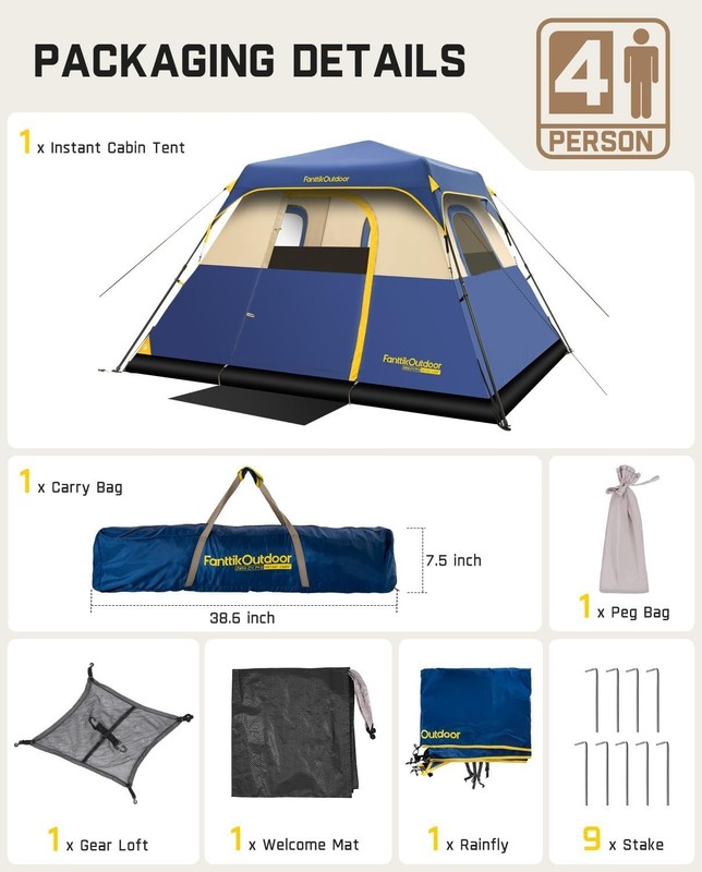 Lightweight Instant Tent for 4 People - 60 Sec Setup, Rainfly, and Carry Bag gallery