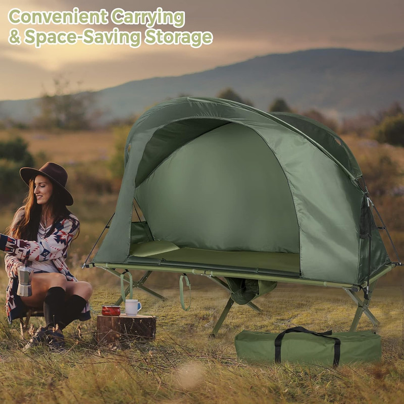 4-In-1 Camping Cot Tent Set, Foldable off Ground Elevated Tent for 1 Person, Por gallery